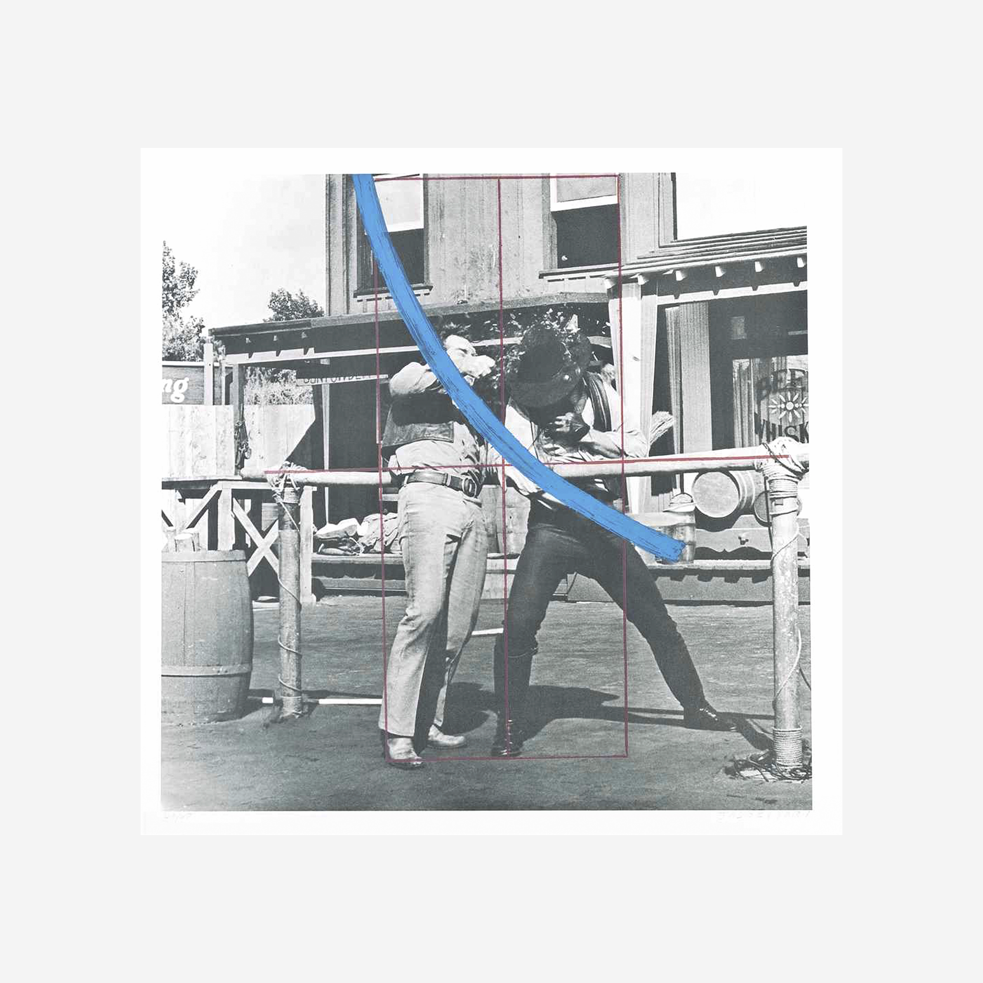 Blue Masterstroke Over Red Diagram and Two Cowboys